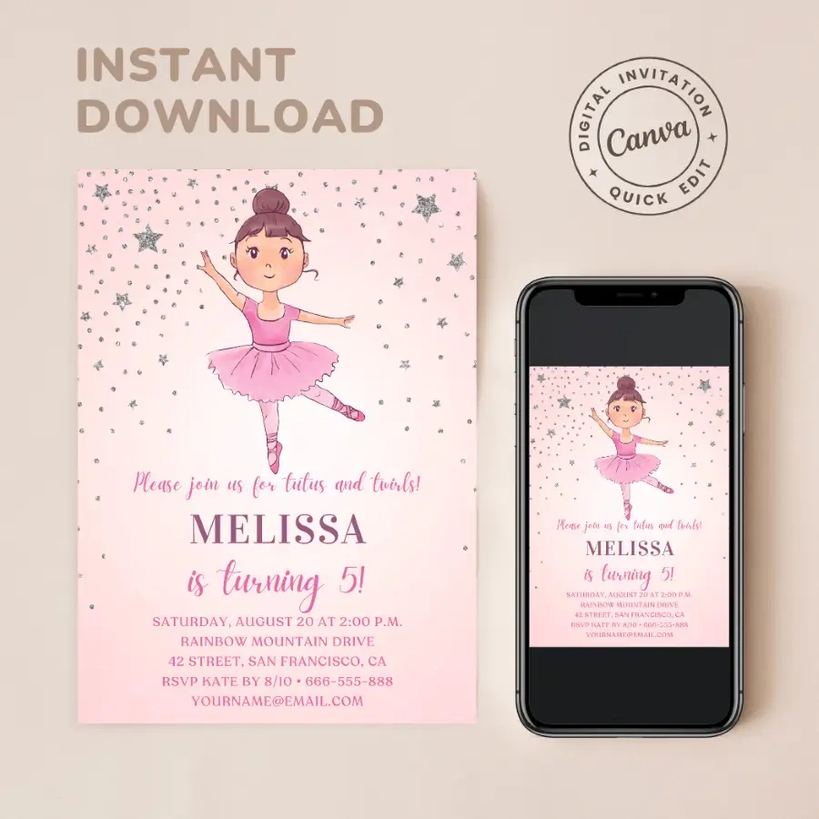 Free Ballerina Birthday Invitation Template 🩰 Ballet Birthday Invite with regard to FREE Printable Ballerina Birthday Invitations
