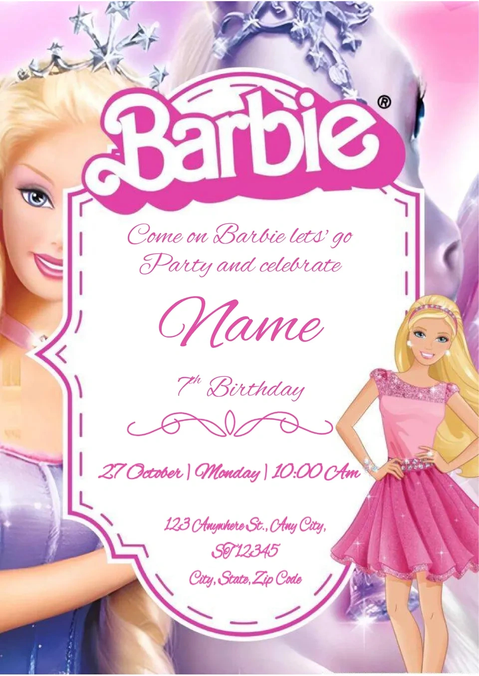 Free Barbie Invitation Template For Google Docs pertaining to Free Printable Barbie Invitations Birthday