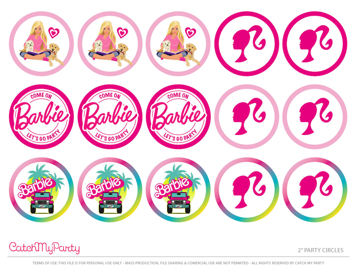 Free Barbie &amp;quot;Let&amp;#039;S Go Party&amp;quot; Printables! | Catch My Party throughout FREE Printable Barbie Cupcake Toppers