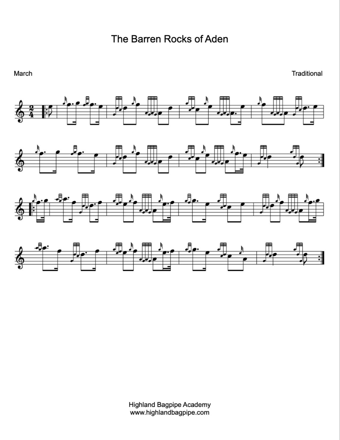 Free Barren Rocks Of Aden Bagpipe Sheet Music – Printable Pdf in Free Printable Bagpipe Sheet Music