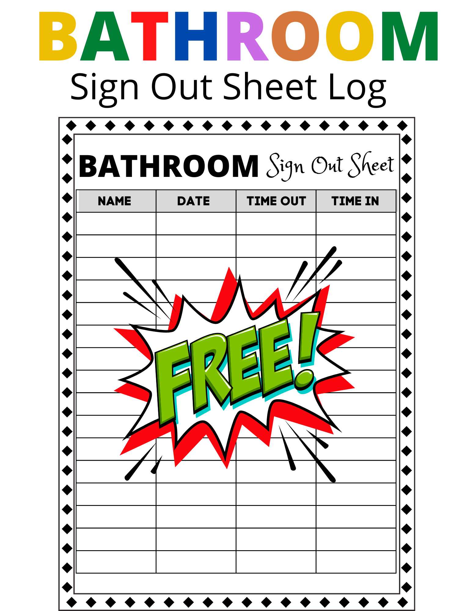 Free Bathroom Sign Out Sheet Log! For Classroom Management | Made in Free Printable Bathroom Sign Out Sheet For Classroom