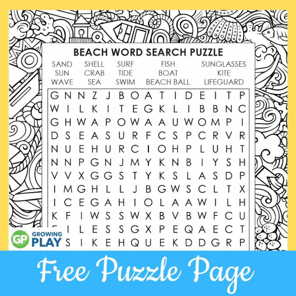 Free Beach Word Search Printable - Growing Play pertaining to FREE Printable Beach Word Search