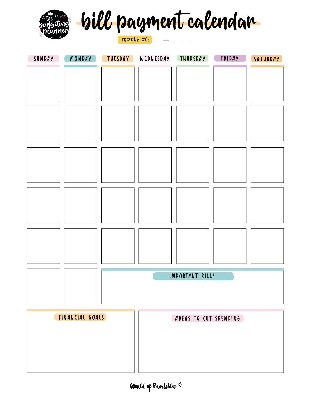 Free Bill Calendar | 20 Stylish Designs Pdf - World Of Printables within FREE Printable Bill Calendar Template