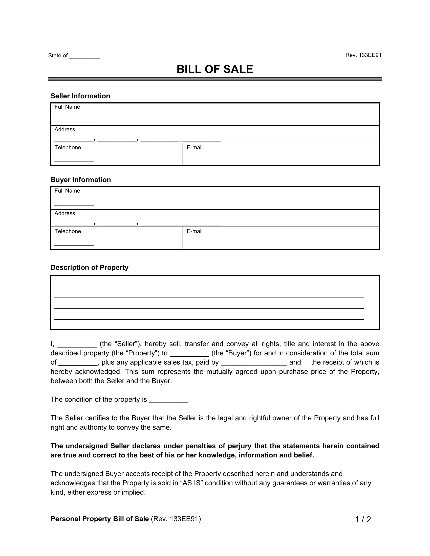 Free Bill Of Sale Templates | Pdf &amp;amp; Word inside Free Printable Blank Auto Bill Of Sale
