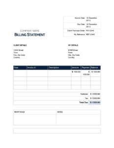 Free Billing Statement Templates (Excel, Word, Pdf) inside FREE Printable Billing Statement Template