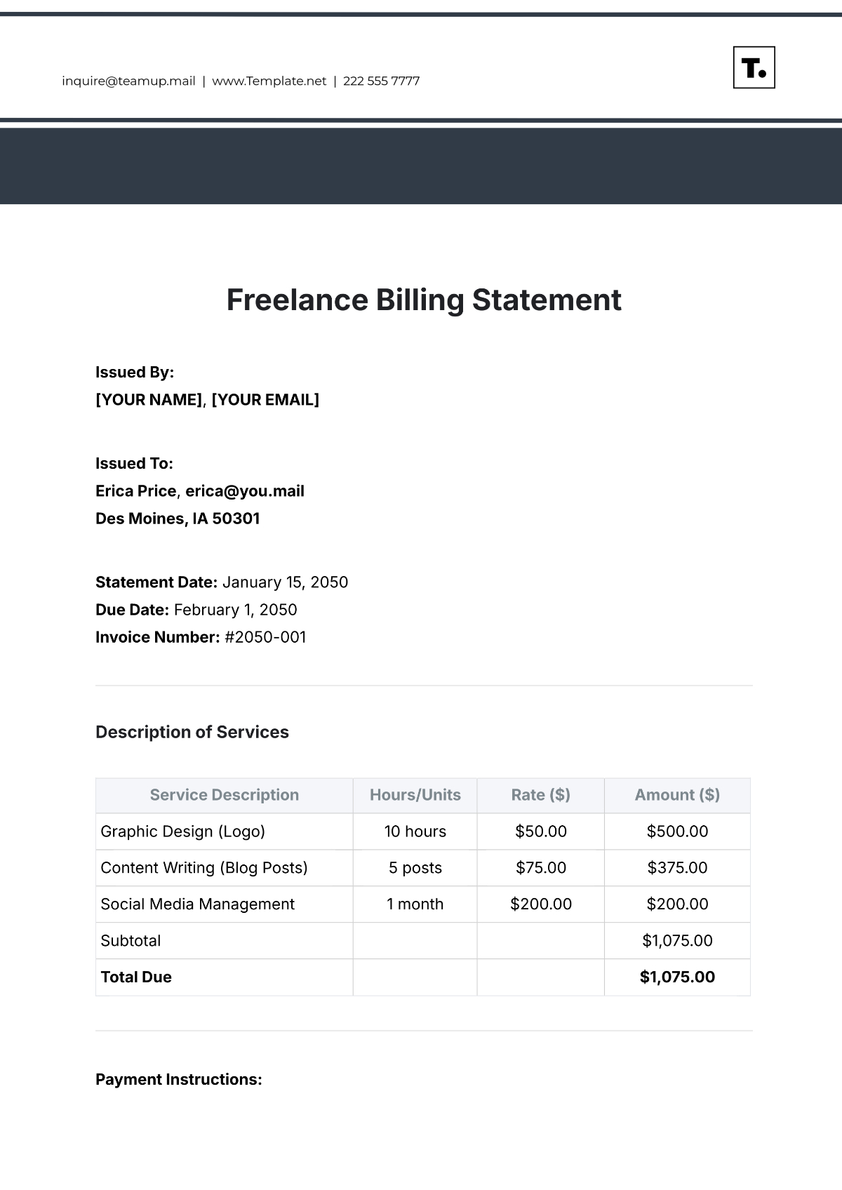 Free Billing Statement Templates To Edit Online And Print inside FREE Printable Billing Statement Template