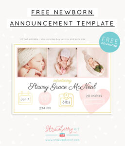 Free Birth Announcement Template For Photoshop – Strawberry Kit inside FREE Printable Birth Announcement Templates