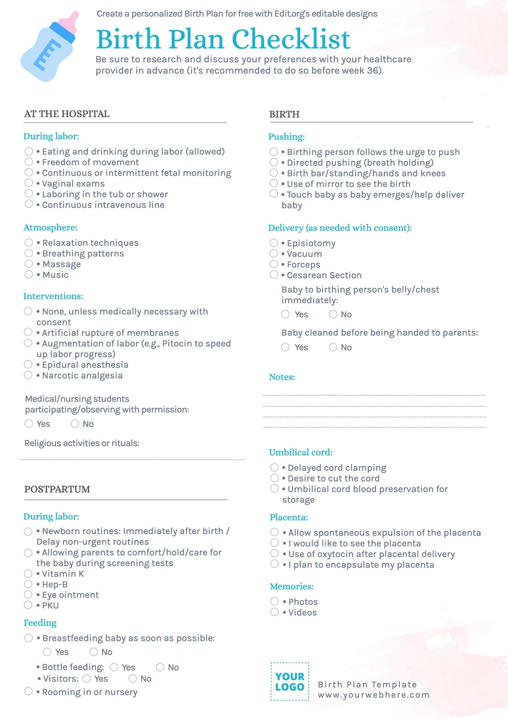 Free Birth Plan Templates regarding FREE Printable Birth Plan Template