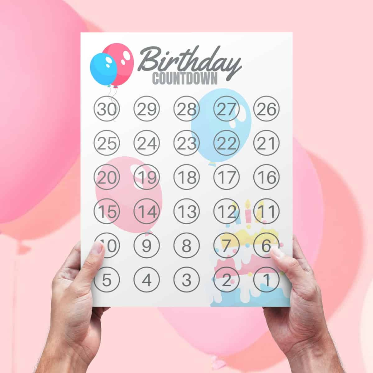 Free Birthday Countdown Calendar Printable for Free Printable Birthday Countdown Calendar