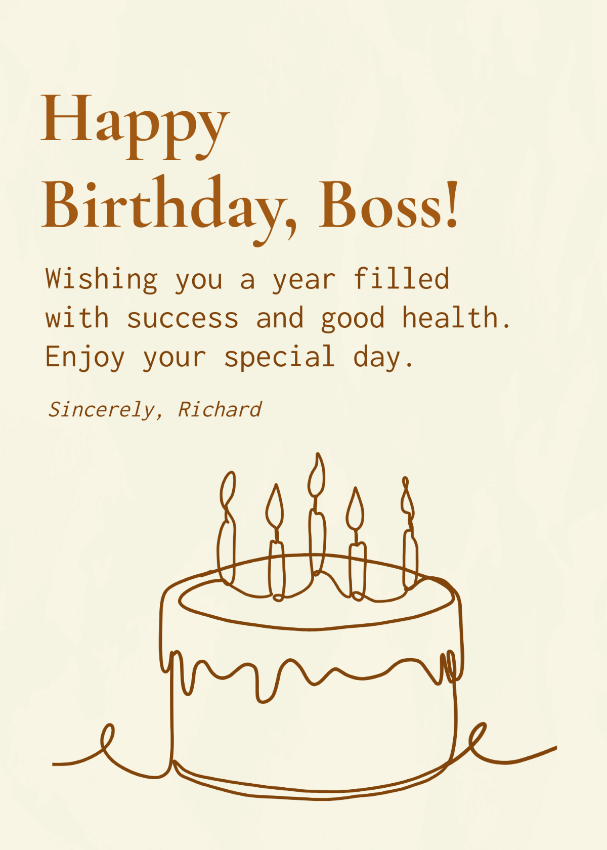Free Birthday Greetings For Boss Template To Edit Online pertaining to FREE Printable Birthday Cards For Boss