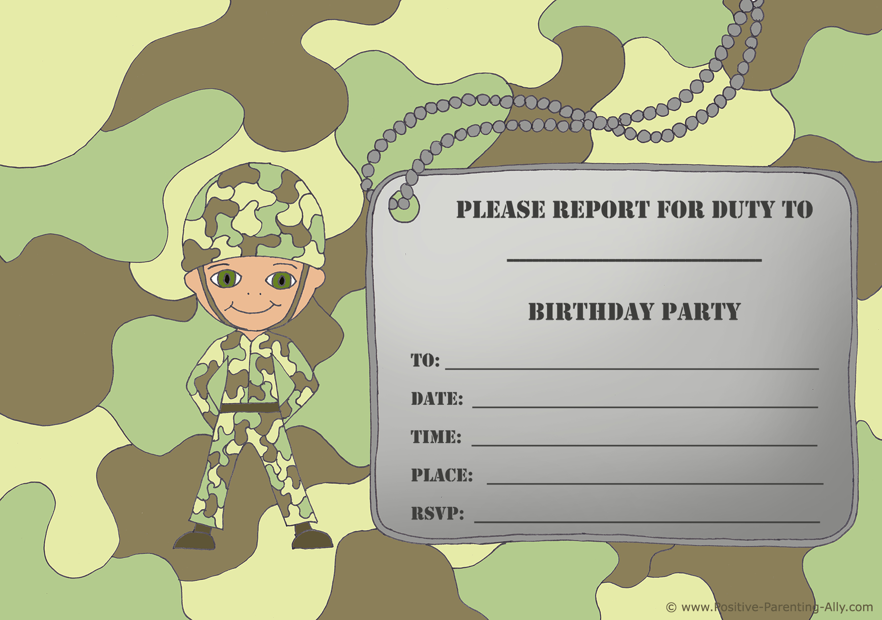 Free Birthday Invitations To Print For Kids: Choose Your Theme throughout Free Printable Army Birthday Invitations