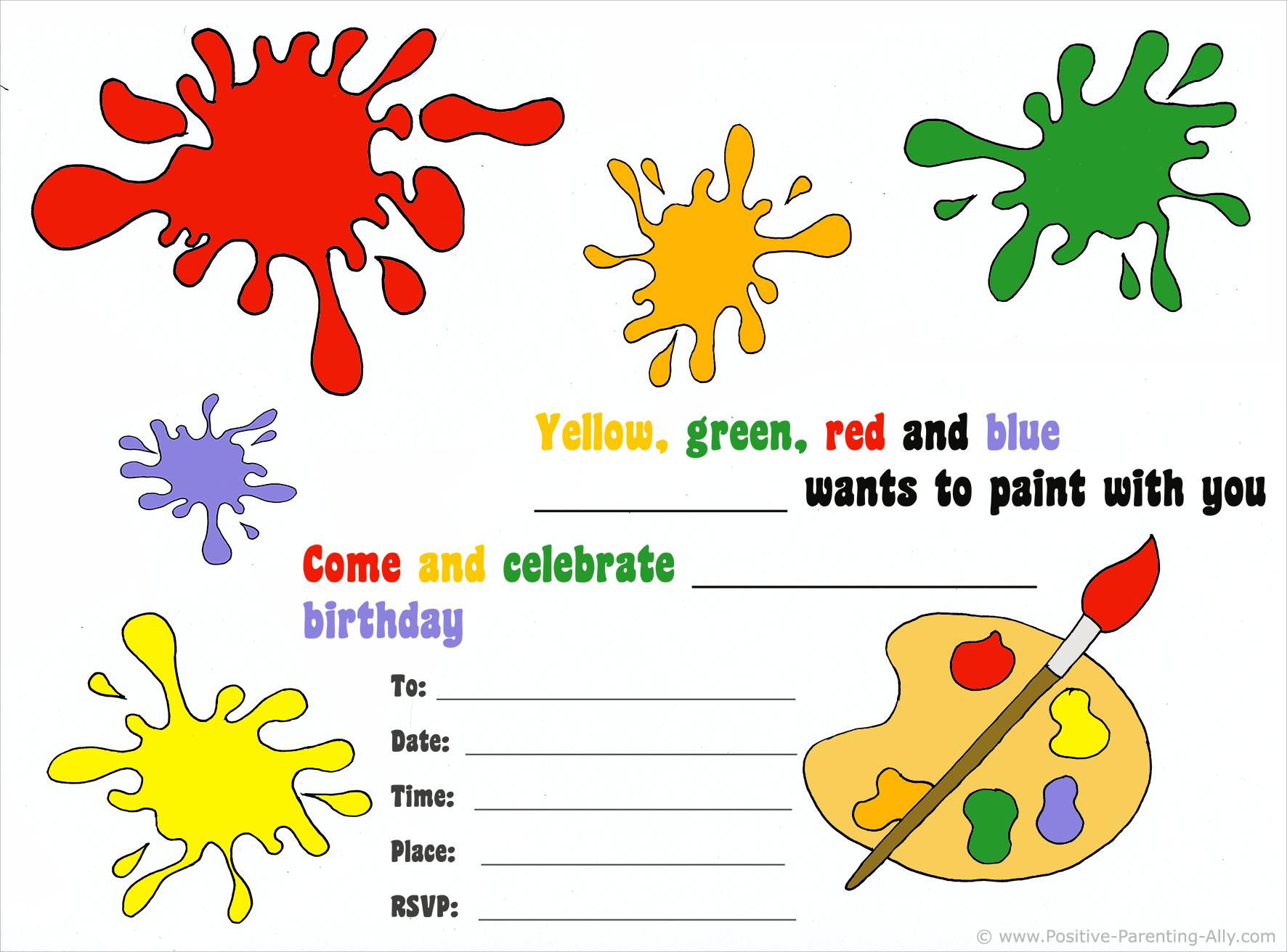 Free Birthday Invitations To Print For Kids: Choose Your Theme throughout FREE Printable Art Party Invitations