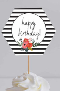 Free Black And White Cupcake Toppers Printables in Free Printable Birthday Cake Toppers