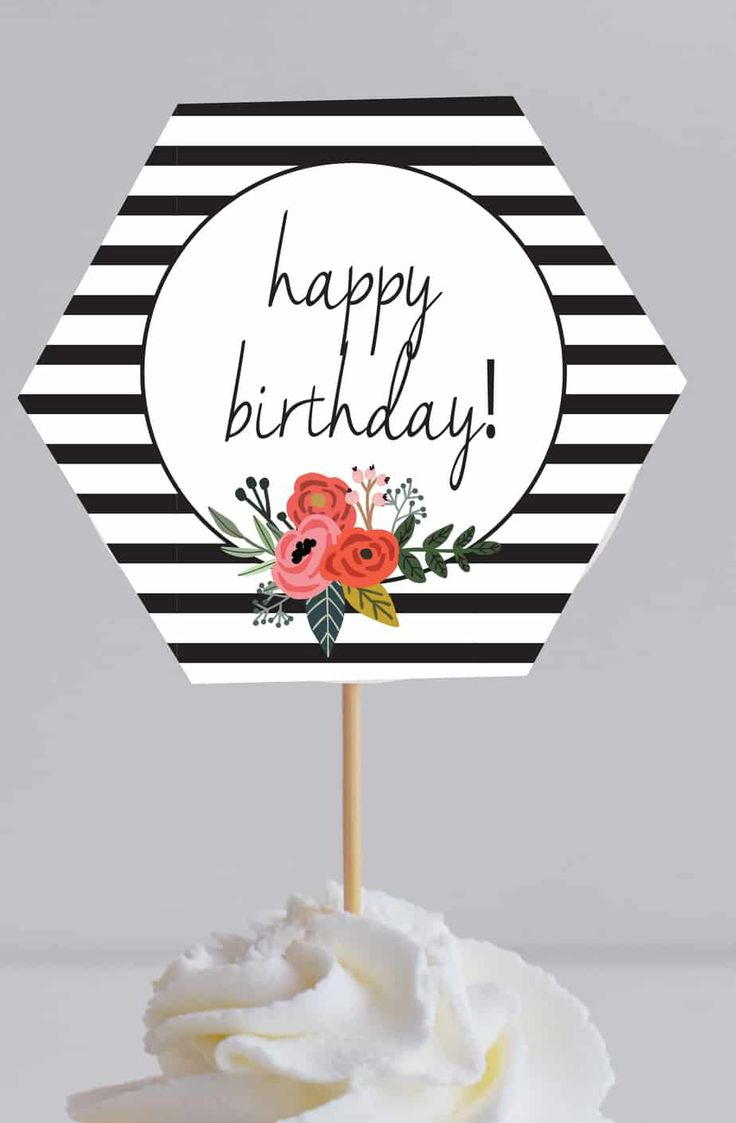 Free Black And White Cupcake Toppers Printables in Free Printable Birthday Cake Toppers