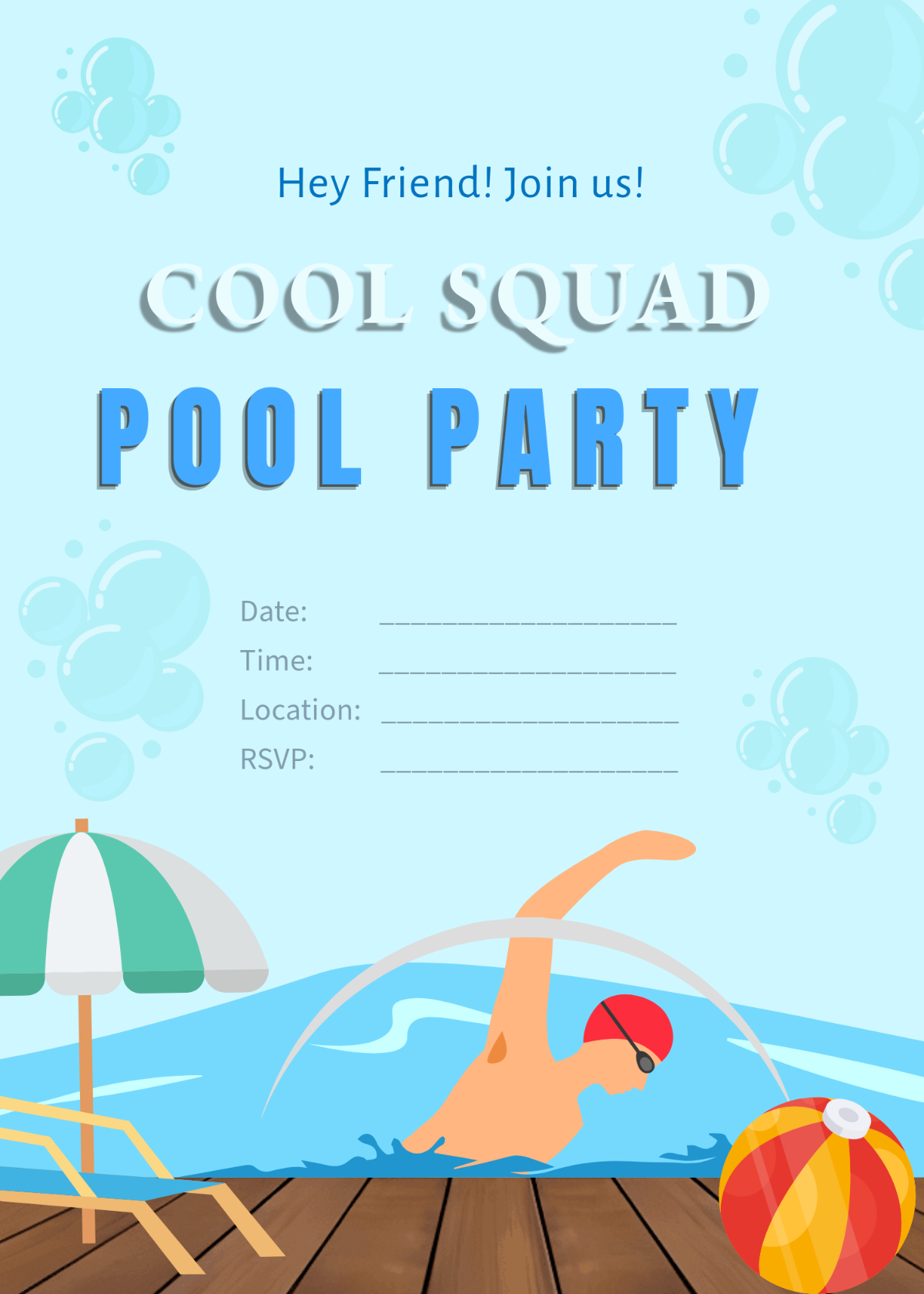 Free Blank Cool Pool Party Invitation Template To Edit Online in FREE Printable Blank Pool Party Invitations