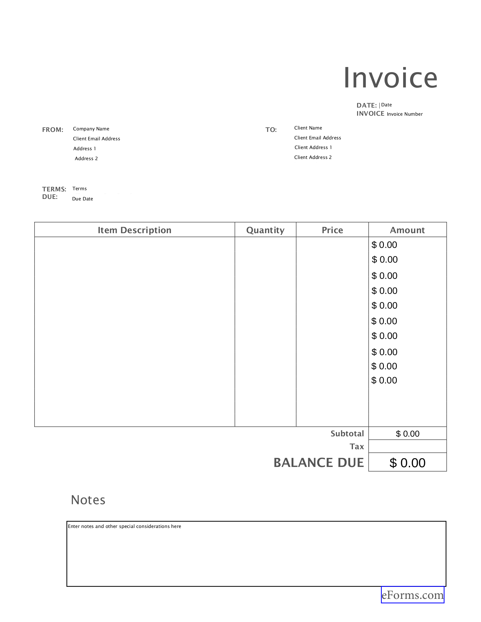 Free Blank Invoice Templates (30) - Pdf – Eforms for FREE Printable Blank Invoice Forms