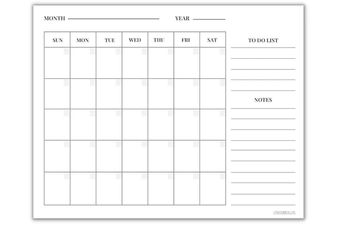 Free Blank Undated Monthly Calendar Printable Template ⋆ Love Our with regard to FREE Printable Blank Calendar with Notes