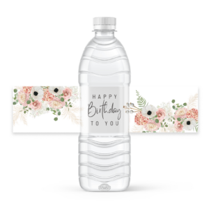 Free Bohemian Flowers Birthday Design For 8X2 Inch Water Bottle inside Free Printable Birthday Water Bottle Labels
