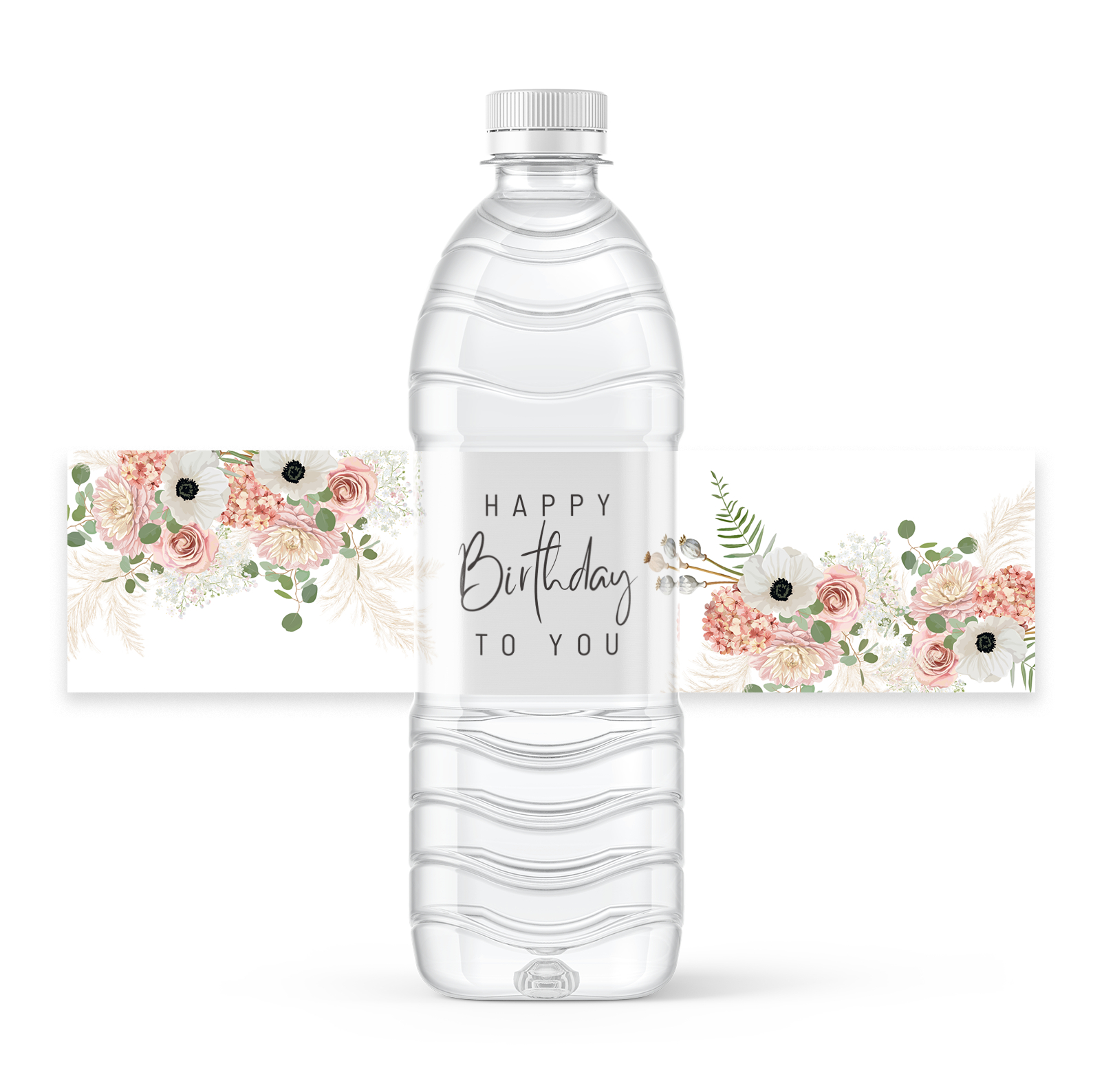 Free Bohemian Flowers Birthday Design For 8X2 Inch Water Bottle inside Free Printable Birthday Water Bottle Labels