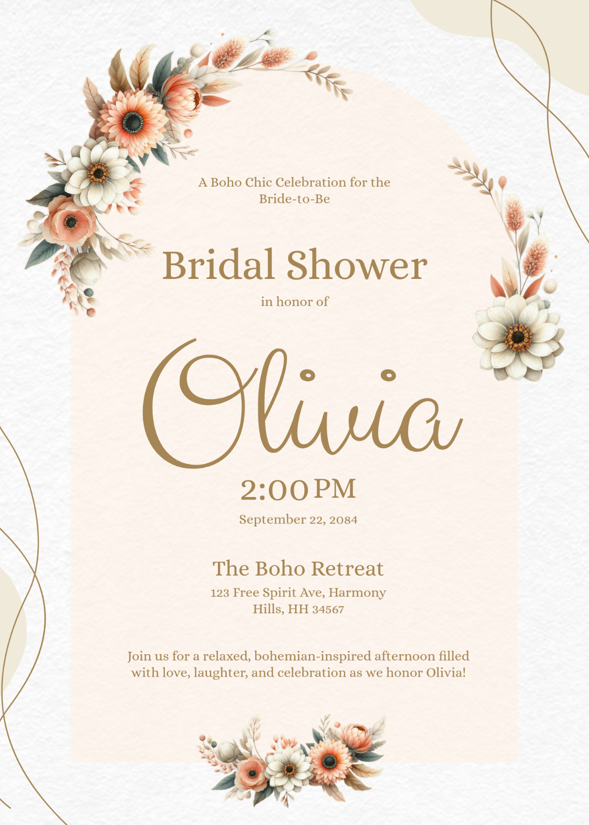 Free Boho Bridal Shower Invitation Template To Edit Online throughout Free Printable Bridal Shower Invitation Templates