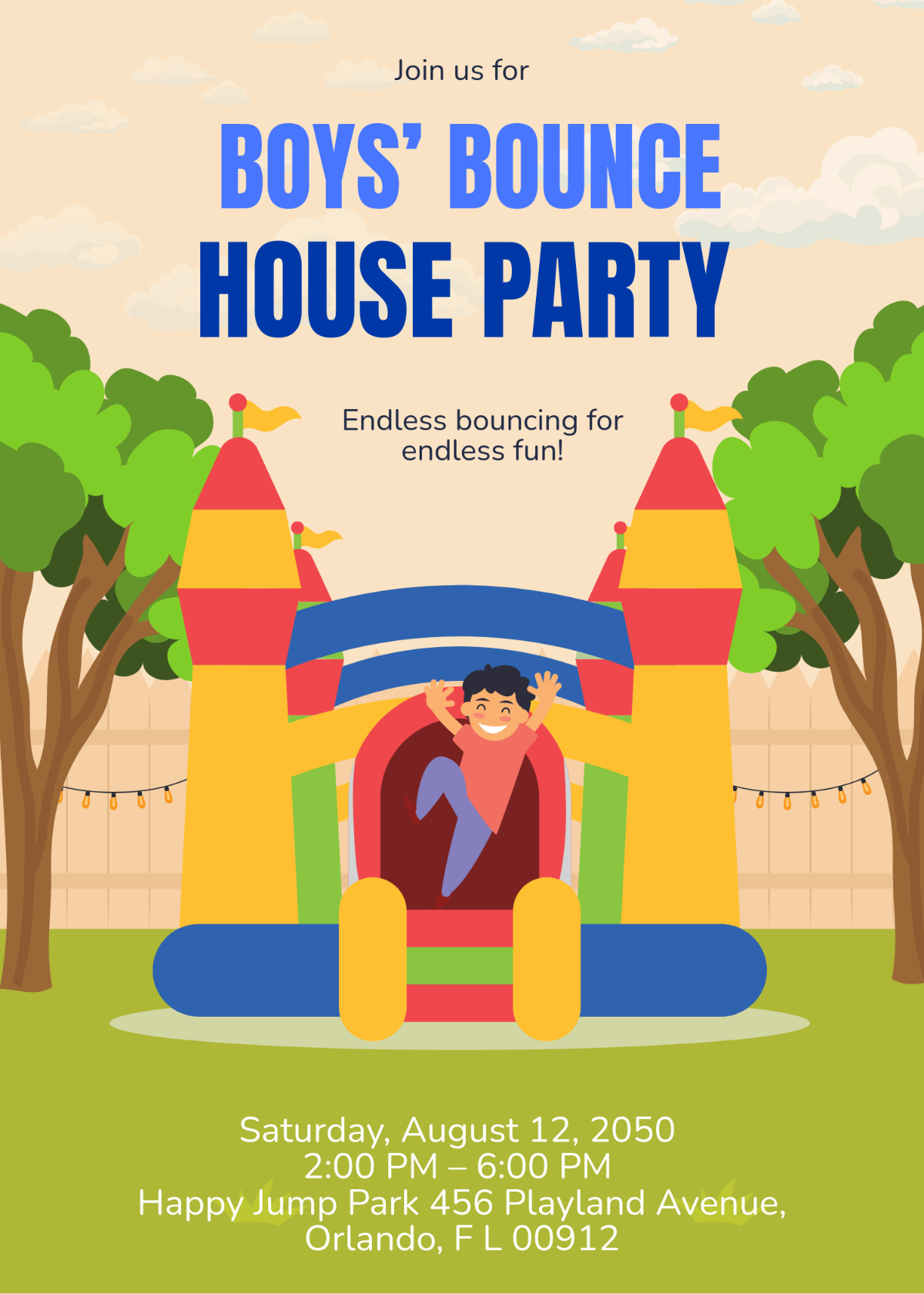 Free Boy Bounce House Invitation Template To Edit Online regarding Free Printable Bounce House Birthday Invitations