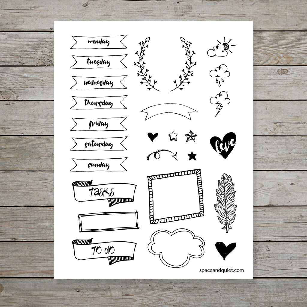 Free Bullet Journal Printable Banners And Doodles inside FREE Printable Bullet Journal Doodles