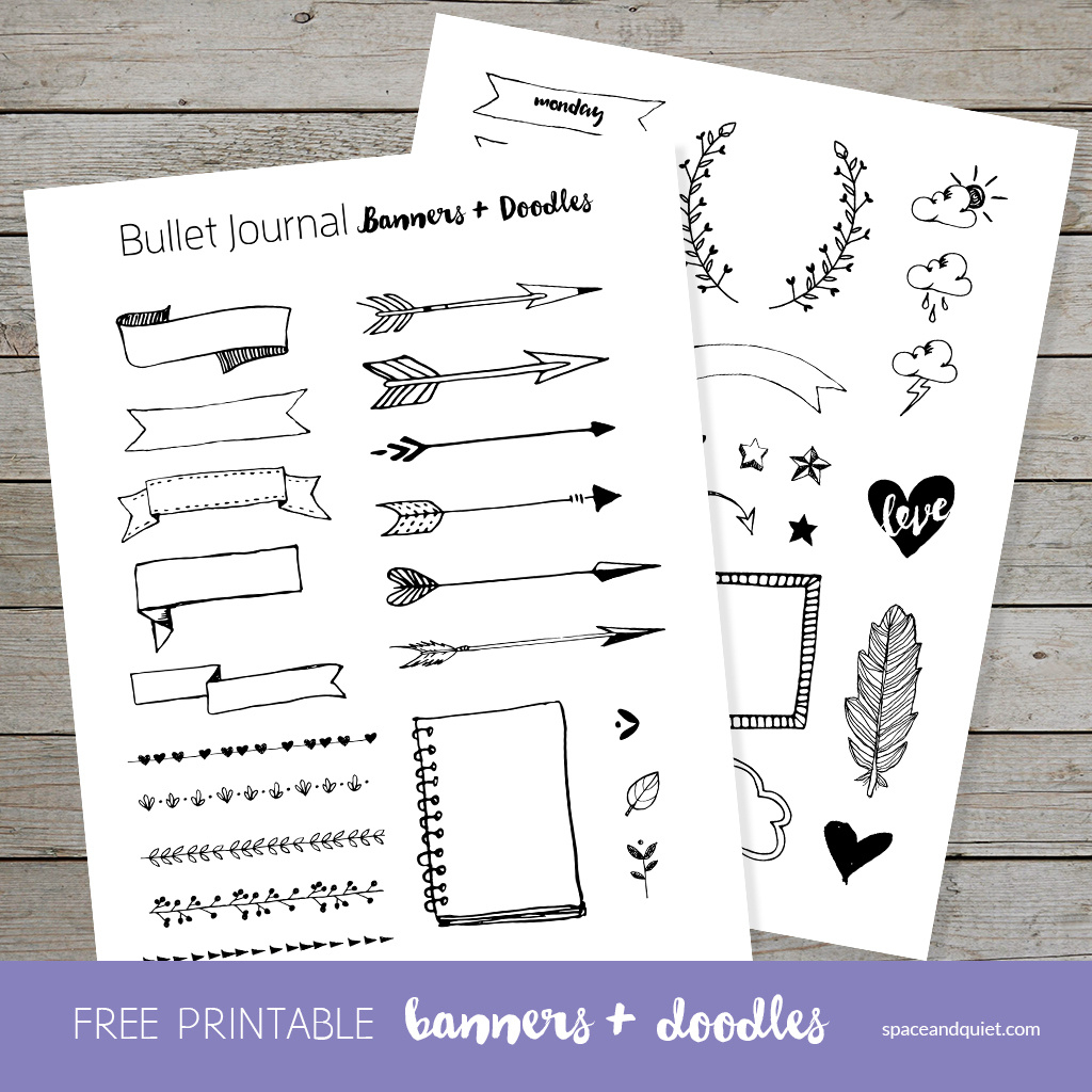 Free Bullet Journal Printable Banners And Doodles throughout FREE Printable Bullet Journal Doodles