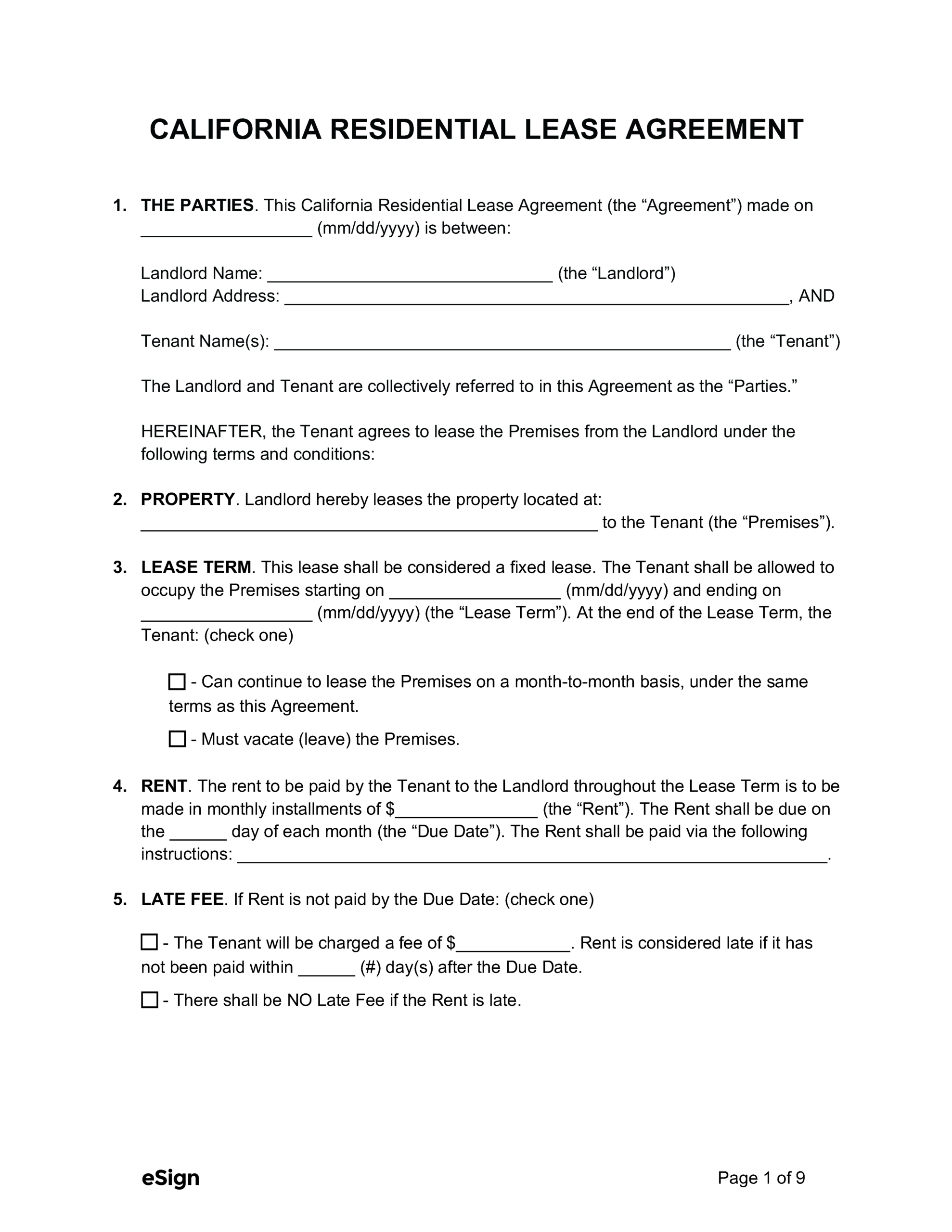 Free California Rental Lease Agreement Templates (6) | Pdf intended for FREE Printable Basic Rental Agreement California
