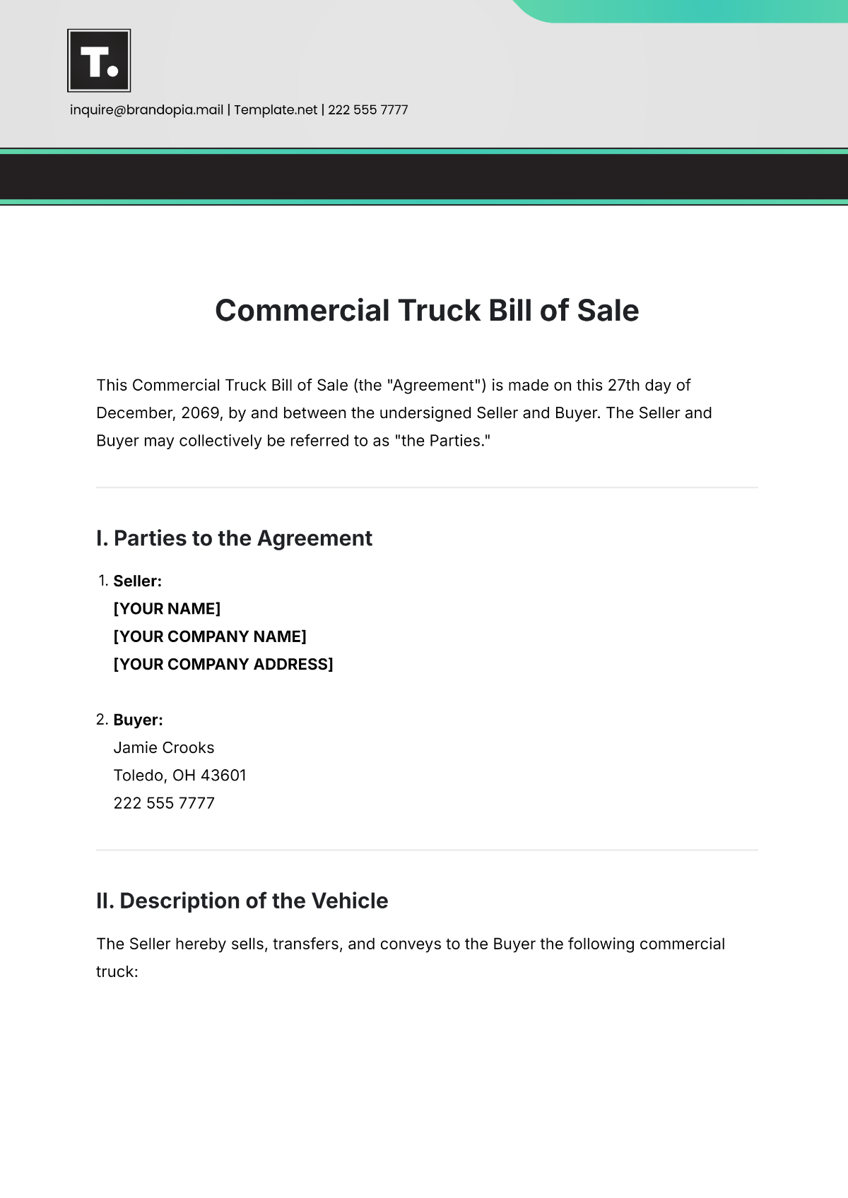 Free Commercial Truck Bill Of Sale Template To Edit Online within FREE Printable Bill of Sale For Semi Truck