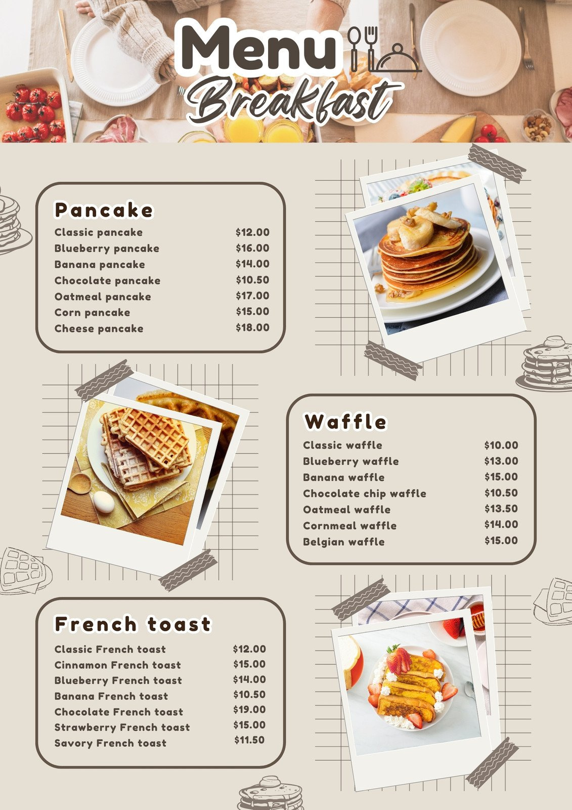Free, Custom Printable Breakfast Menu Templates | Canva intended for FREE Printable Breakfast Menu Template