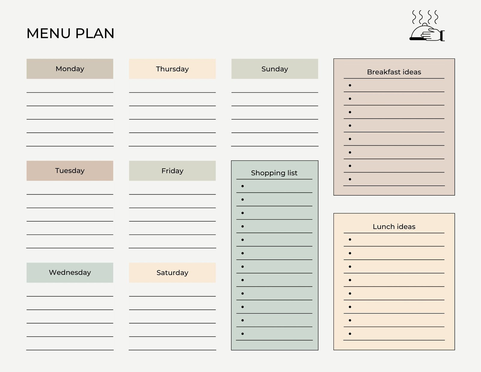 Free, Customizable Meal Planner Menu Templates | Canva intended for Free Printable Blank Menu Planner