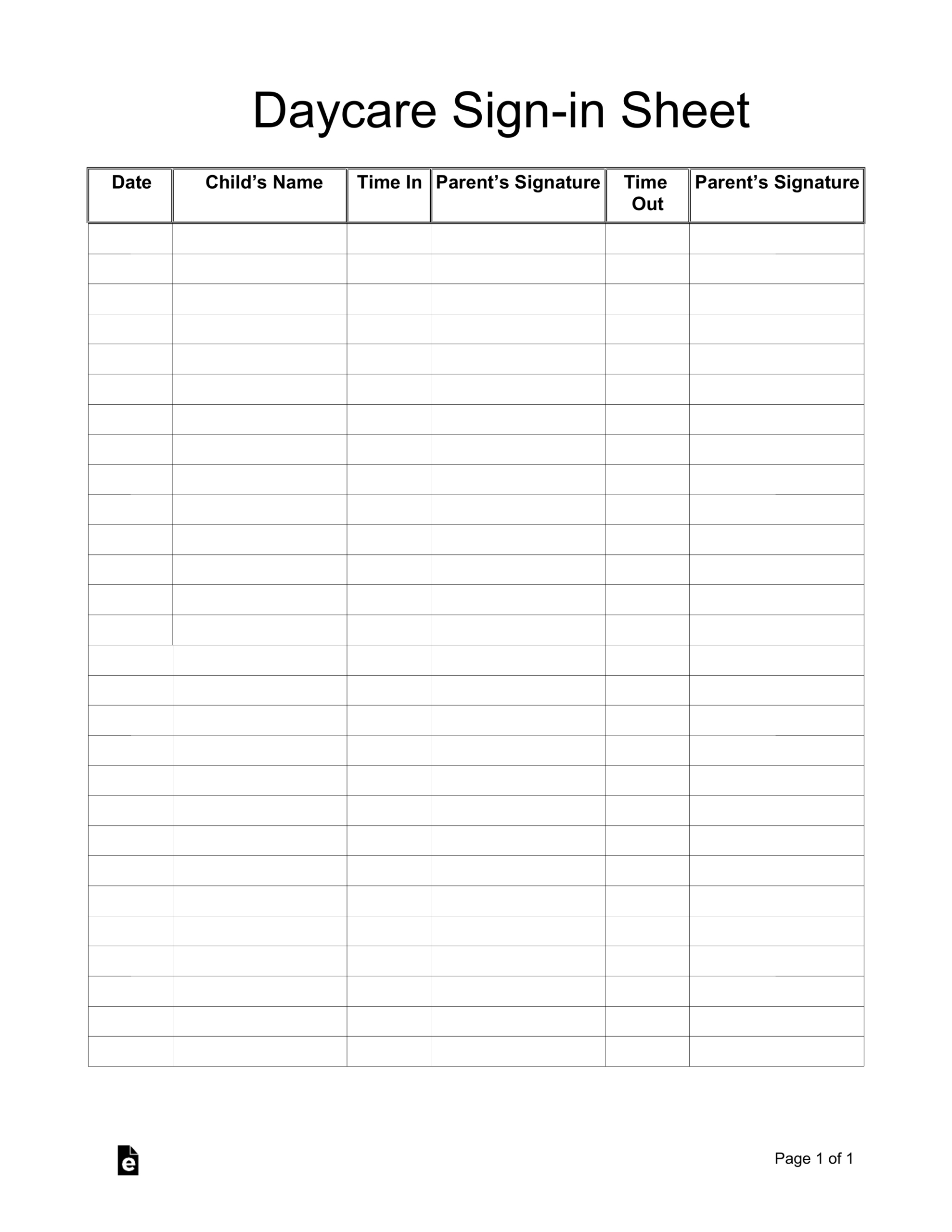 Free Daycare Sign-In Sheet Template - Pdf | Word – Eforms regarding Free Printable Attendance Sheet For Daycare