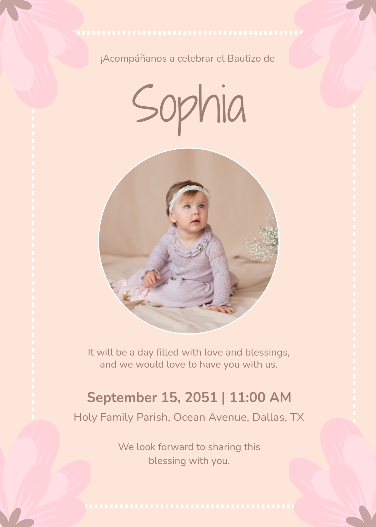 Free Digital Spanish Baptism Invitation Template To Edit Online in FREE Printable Baptism Invitations In Spanish