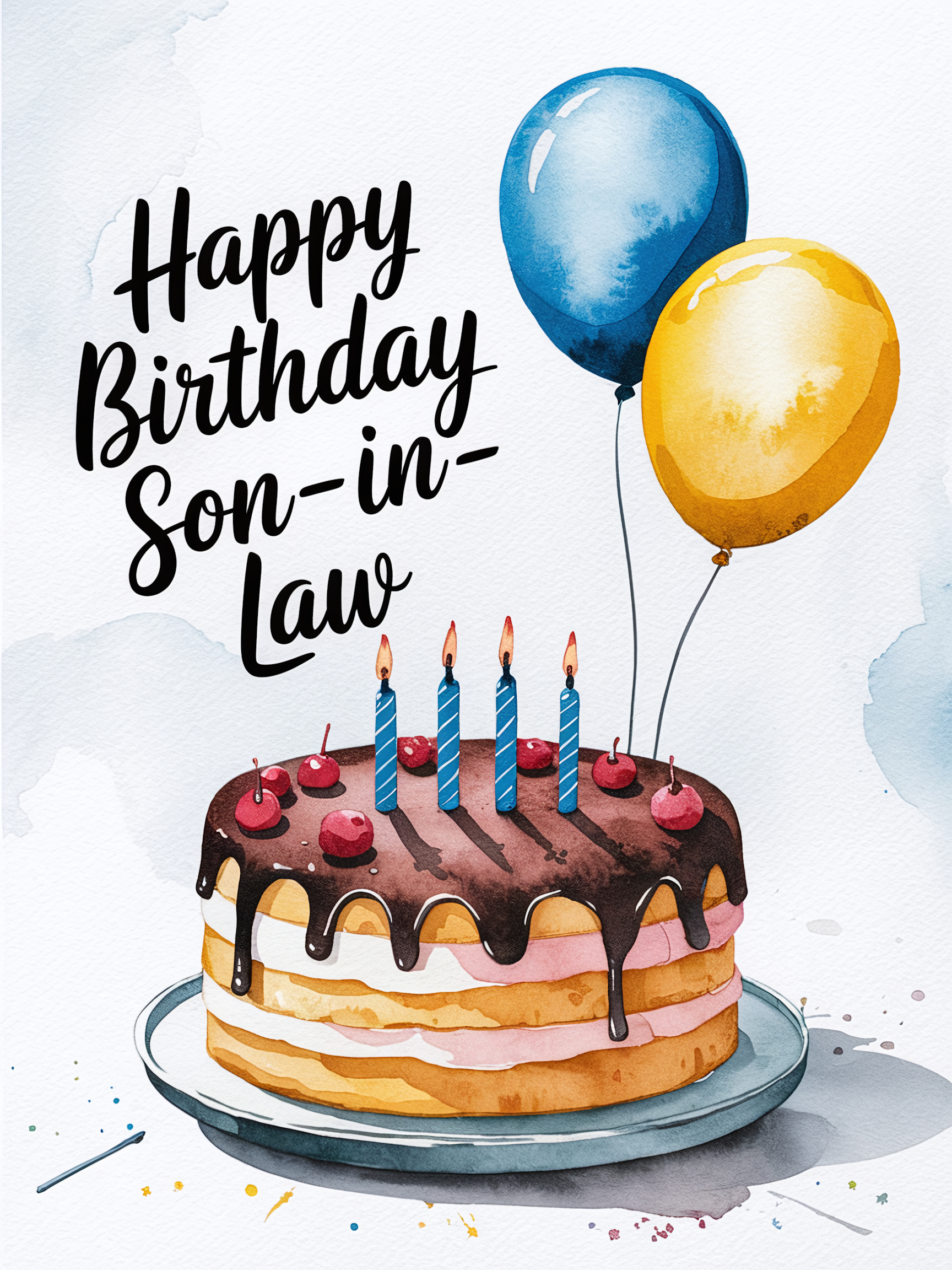 Free Download Happy Birthday Son-In-Law Cake Watercolor Illustration with FREE Printable Birthday Cards For Son In Law