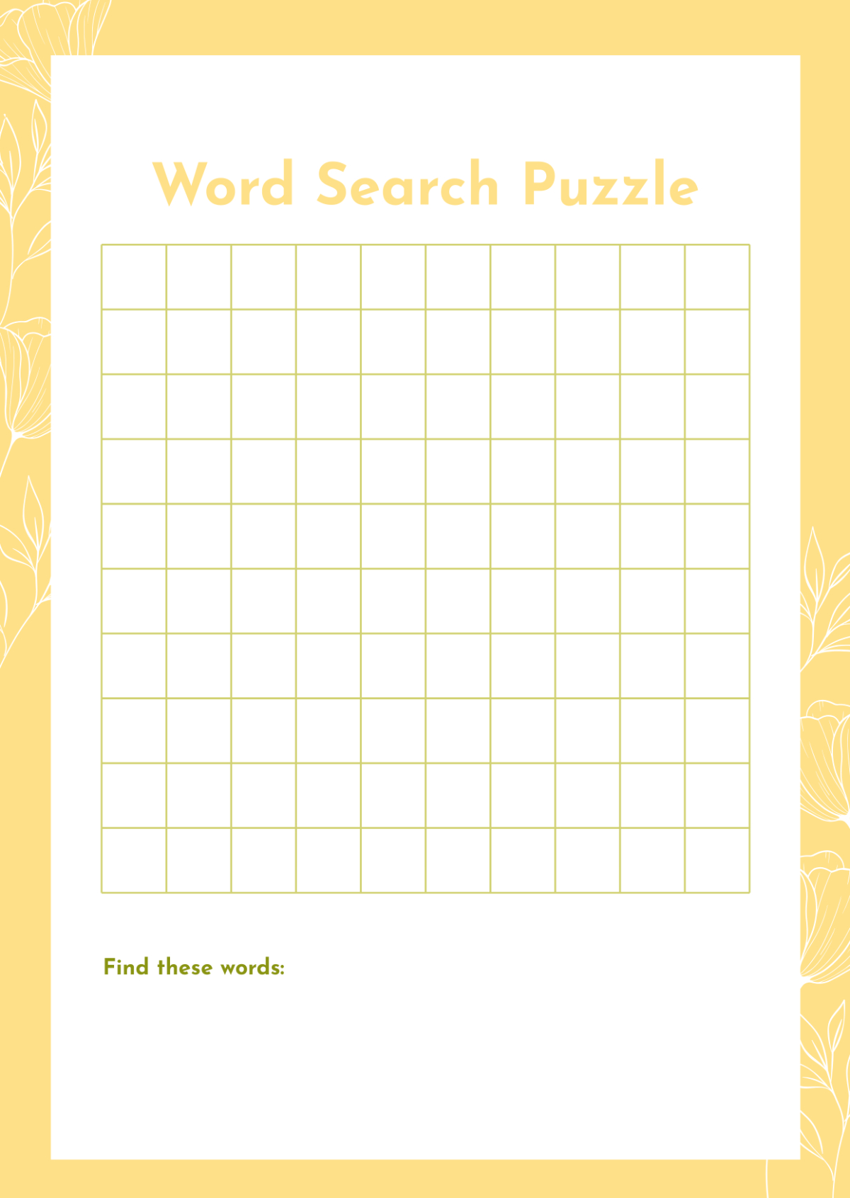 Free Empty Word Search Grid Template To Edit Online with regard to Free Printable Blank Word Search Template