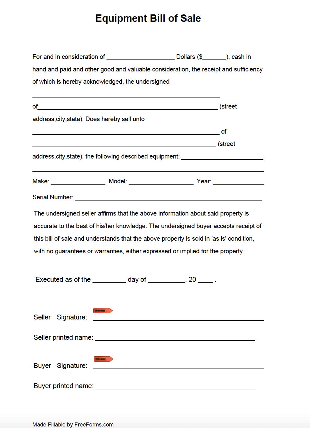 Free Equipment Bill Of Sale Form | Pdf within FREE Printable Bill of Sale For Equipment