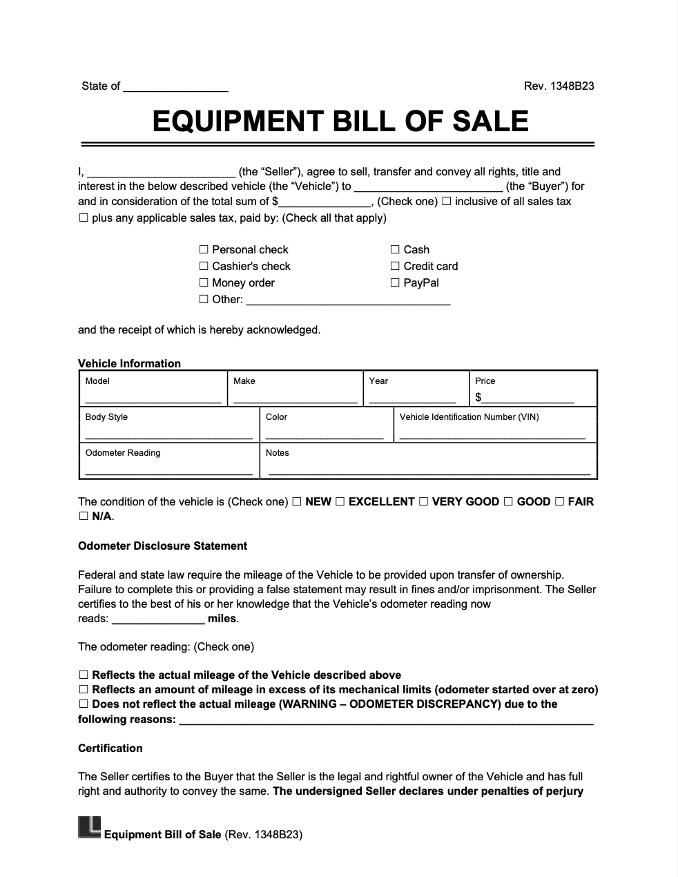 Free Equipment (Heavy/Farm) Bill Of Sale Template | Pdf &amp;amp; Word in FREE Printable Bill of Sale For Equipment