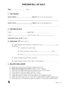 Free Firearm (Gun) Bill Of Sale Form - Pdf | Word – Eforms with FREE Printable Bill of Sale Template For Firearm