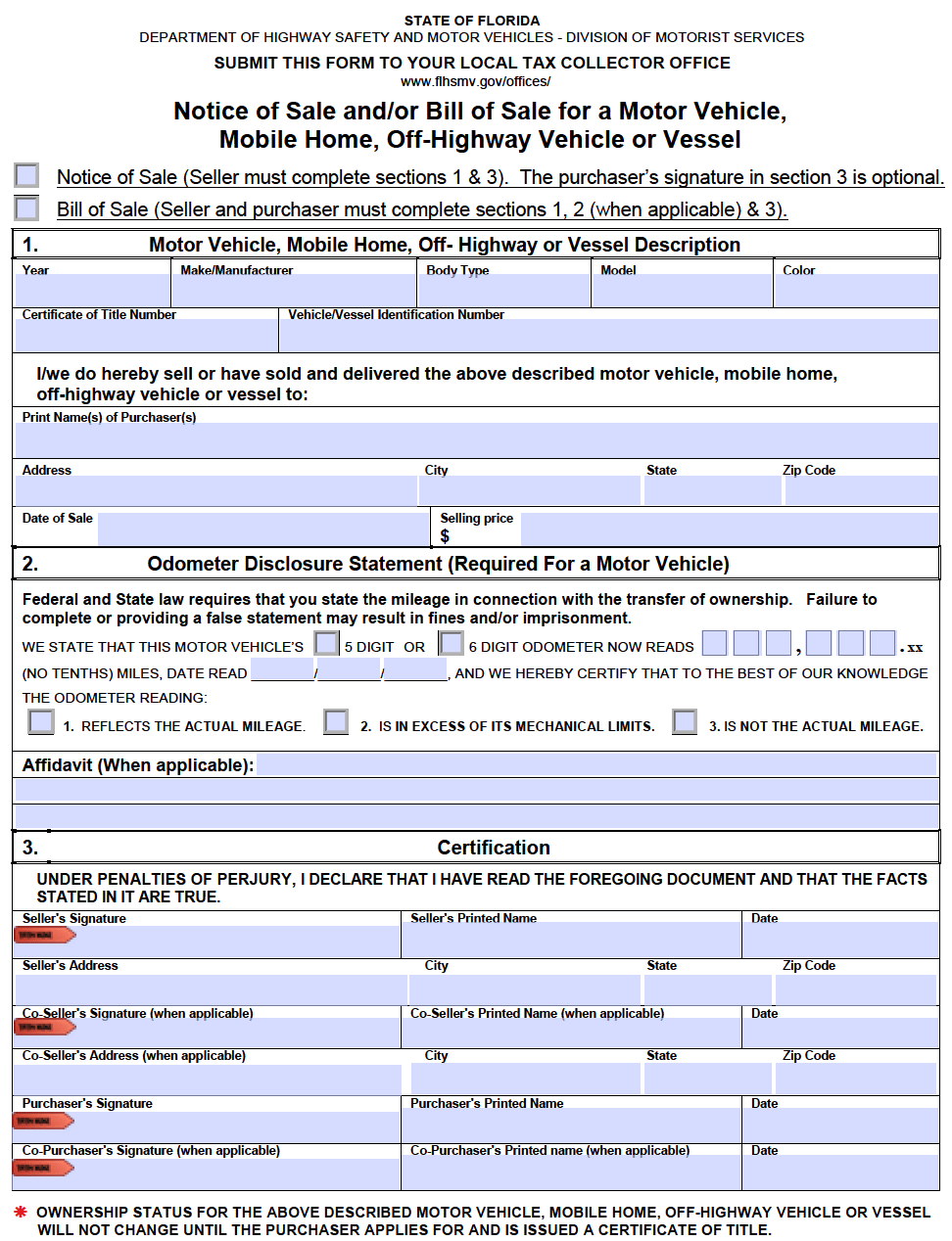 Free Florida Bill Of Sale Forms | Pdf regarding FREE Printable Bill of Sale For Car Florida