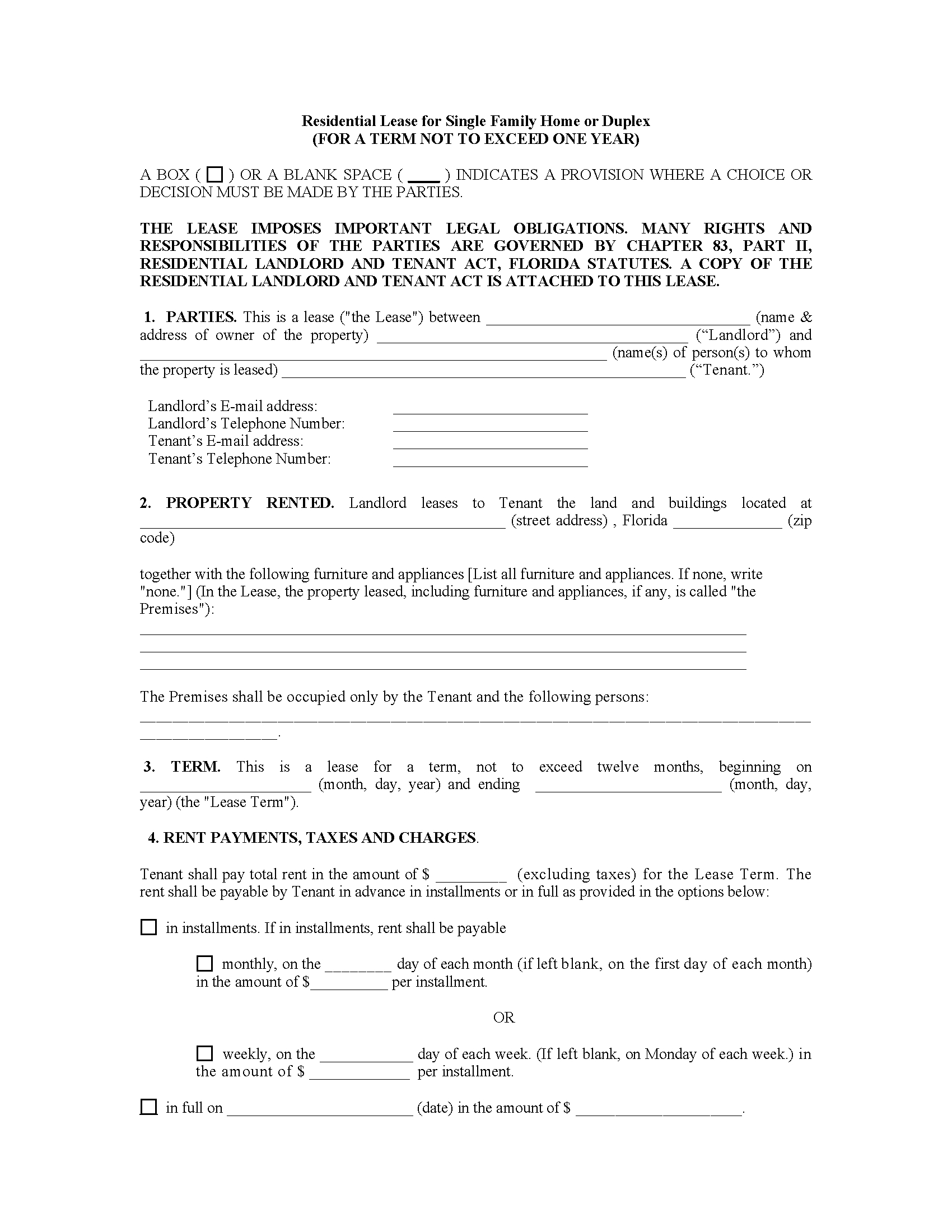 Free Florida Lease Agreement Templates (9) - Pdf | Word – Eforms throughout Free Printable Basic Rental Agreement Florida