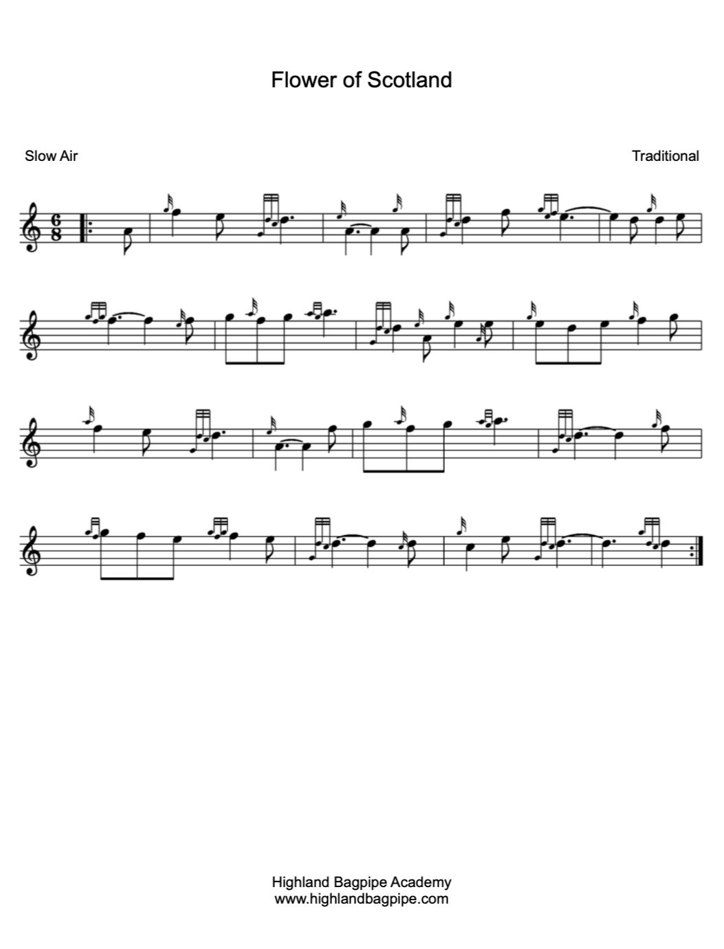 Free Flower Of Scotland Bagpipe Sheet Music – Printable Pdf within FREE Printable Bagpipe Sheet Music