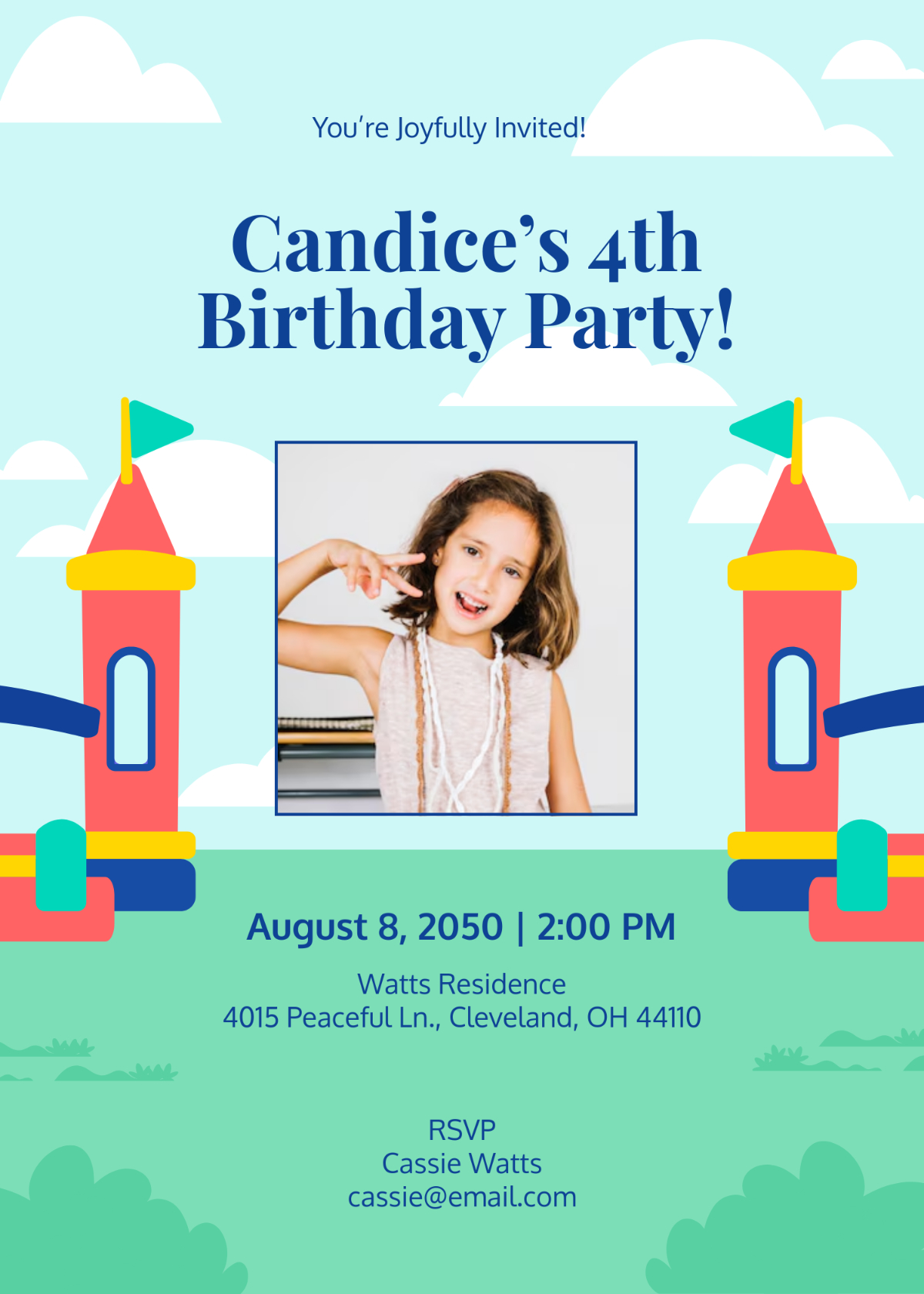 Free Girl Bounce House Birthday Invitation Template To Edit Online within Free Printable Bounce House Birthday Invitations