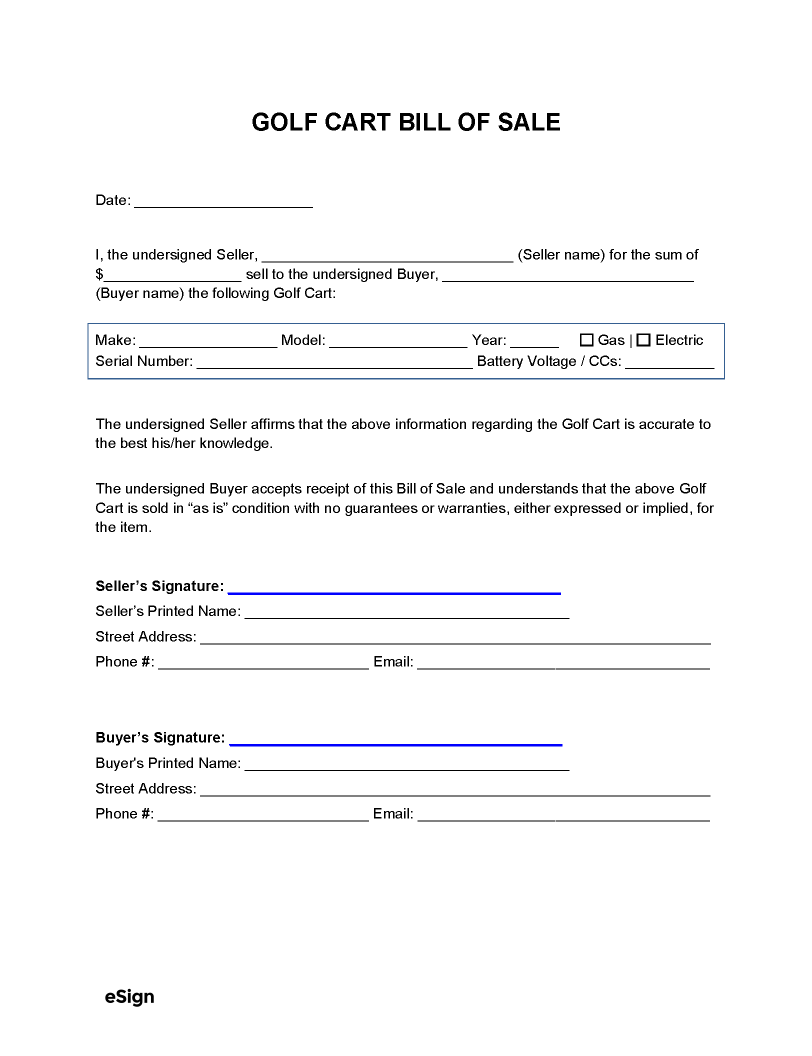 Free Golf Cart Bill Of Sale Form | Pdf | Word pertaining to Free Printable Bill Of Sale For Golf Cart