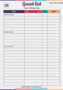 Free Guest List Templates To Customize pertaining to FREE Printable Birthday Guest List