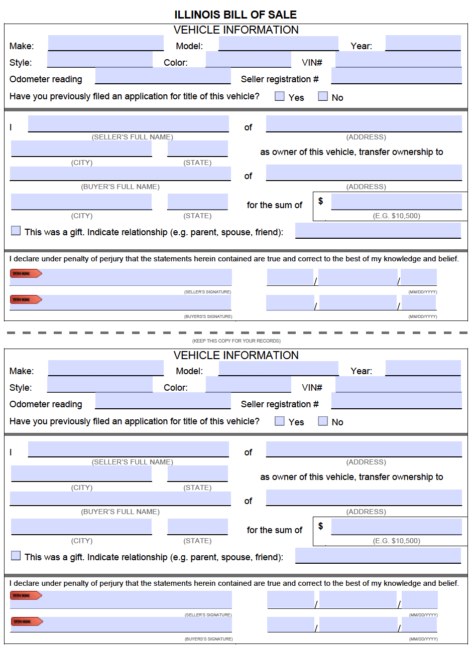 Free Illinois Motor Vehicle (Dmv) Bill Of Sale Form | Pdf for Free Printable Bill Of Sale For Car Illinois