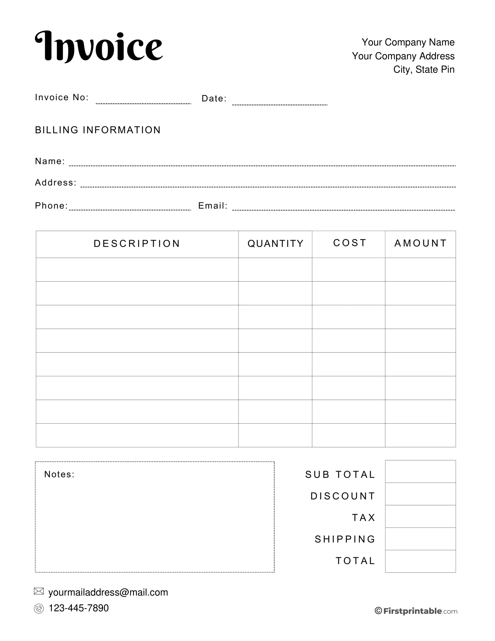 Free Invoice Template Blank Printable | Download for FREE Printable Billing Invoice Forms