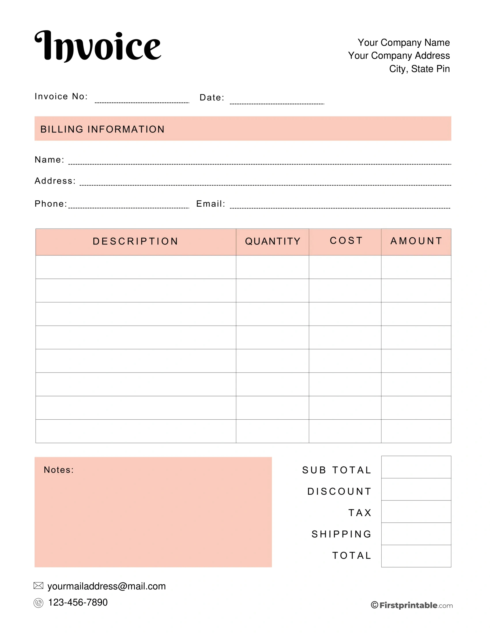 Free Invoice Template Blank Printable | Download intended for FREE Printable Billing Invoice Forms