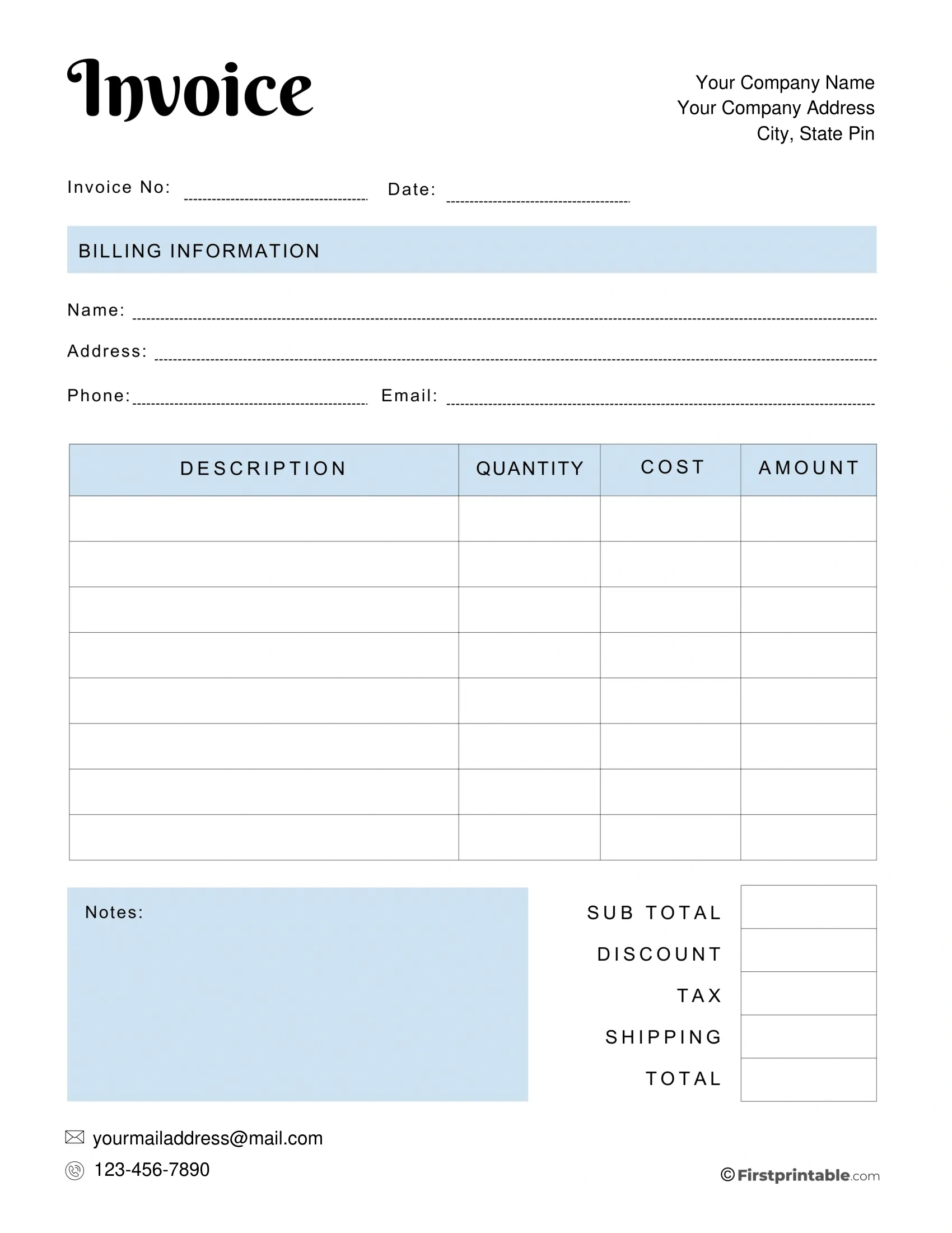 Free Invoice Template Blank Printable | Download within Free Printable Blank Invoice Forms