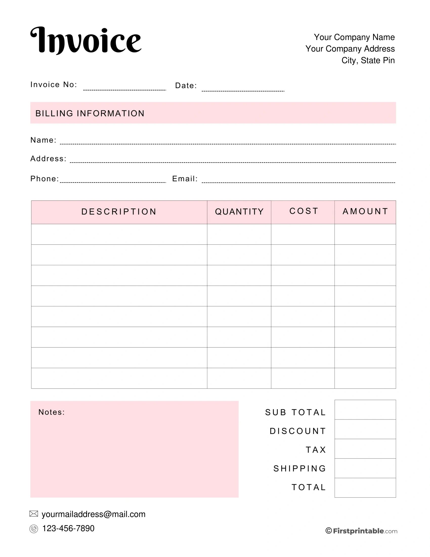 Free Invoice Template Blank Printable | Download within FREE Printable Blank Receipt Template