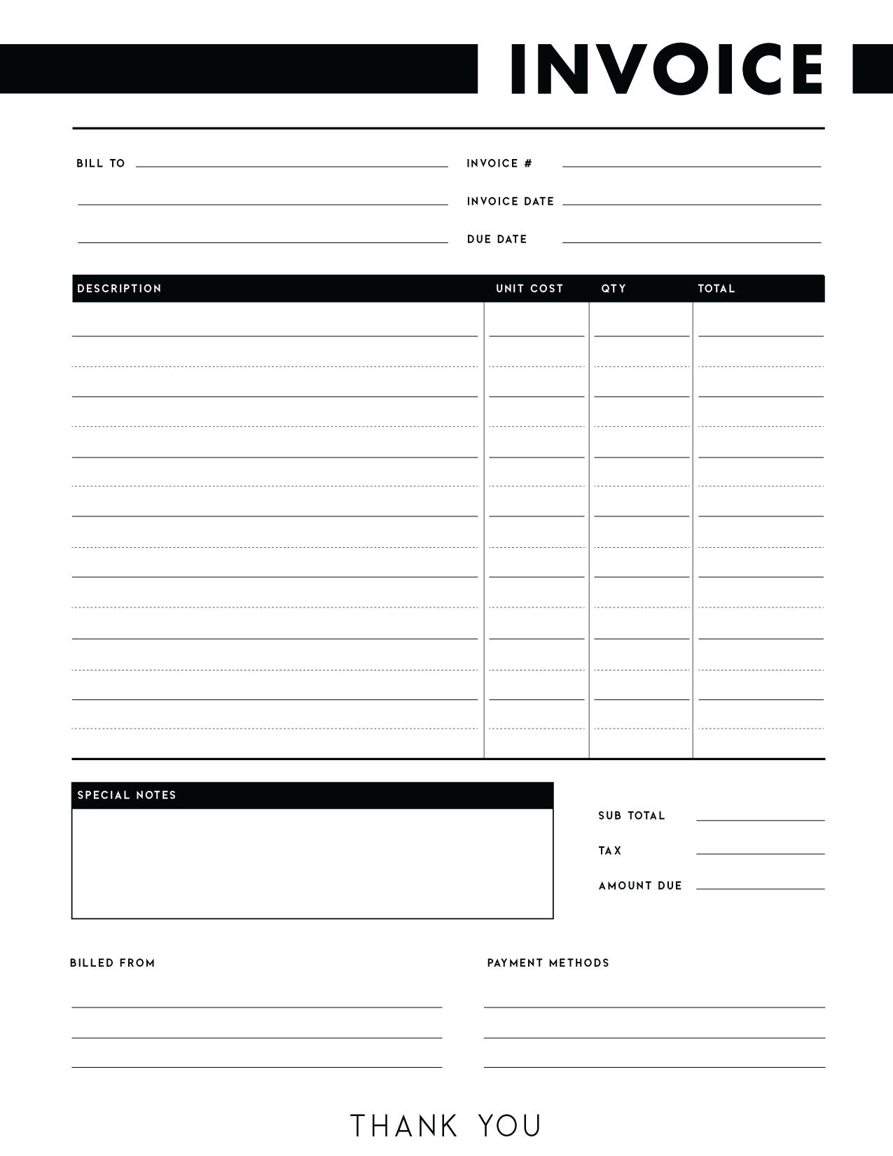 Free Invoice Templates Pdf - World Of Printables in Free Printable Blank Invoice Templates